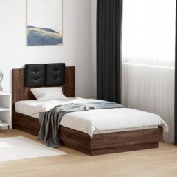 Berkfield Home Bed Frame with LED without Mattress Brown Oak 100x200 cm - thumbnail 1