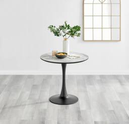 FurnitureboxUK Elina White Marble Effect Round Dining Table with 2 Tan Delta Chairs - thumbnail 3