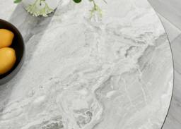 FurnitureboxUK Elina White Marble Effect Round Dining Table with 2 Tan Delta Chairs - thumbnail 5