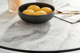 FurnitureboxUK Elina White Marble Effect Round Dining Table with 2 Tan Delta Chairs - thumbnail 4