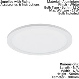Loops 300mm Modern Sleek Ceiling Light White Slim Round Low Profile 17W LED 4000K - thumbnail 2