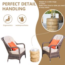 Direct Wicker 3-Piece Outdoor Garden Bistro Set, Rattan Chairs with a White Concrete Side Table in Natural - Size: 2 Pack - thumbnail 3