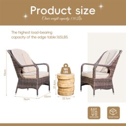 Direct Wicker 3-Piece Outdoor Garden Bistro Set, Rattan Chairs with a White Concrete Side Table in Natural - Size: 2 Pack - thumbnail 5