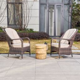 Direct Wicker 3-Piece Outdoor Garden Bistro Set, Rattan Chairs with a White Concrete Side Table in Natural - Size: 2 Pack - thumbnail 6