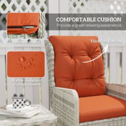 OUTSUNNY Recliner Rattan Garden Furniture w/ Two-tier Glass Top Table & Cushions, Orange - thumbnail 6