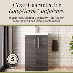 Balterley Contemporary Bathroom Floor Standing 2 Soft-Close Door Vanity Unit & Mid-Edge Ceramic Basin, Anthracite Woodgrain, 500mm in Grey - thumbnail 6