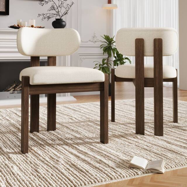 Merax Set of 6 Bouclé Dining Chair with Solid Wood Frame, Curved Backrest in Walnut - image 1