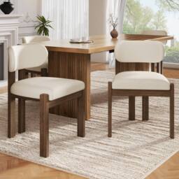 Merax Set of 6 Bouclé Dining Chair with Solid Wood Frame, Curved Backrest in Walnut - thumbnail 4