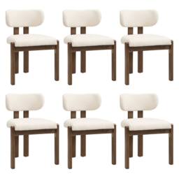 Merax Set of 6 Bouclé Dining Chair with Solid Wood Frame, Curved Backrest in Walnut - thumbnail 8