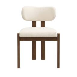 Merax Set of 6 Bouclé Dining Chair with Solid Wood Frame, Curved Backrest in Walnut - thumbnail 9