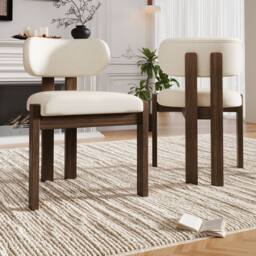 Merax Set of 6 Bouclé Dining Chair with Solid Wood Frame, Curved Backrest in Walnut