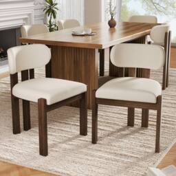Merax Set of 6 Bouclé Dining Chair with Solid Wood Frame, Curved Backrest in Walnut - thumbnail 2