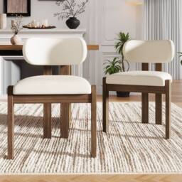 Merax Set of 6 Bouclé Dining Chair with Solid Wood Frame, Curved Backrest in Walnut - thumbnail 3