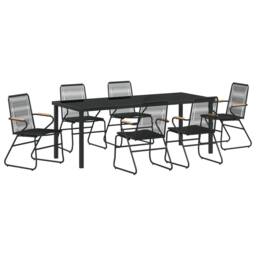Berkfield Home 7 Piece Garden Dining Set Black PVC Rattan - thumbnail 2