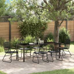 Berkfield Home 7 Piece Garden Dining Set Black PVC Rattan - thumbnail 1