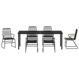 Berkfield Home 7 Piece Garden Dining Set Black PVC Rattan - thumbnail 7