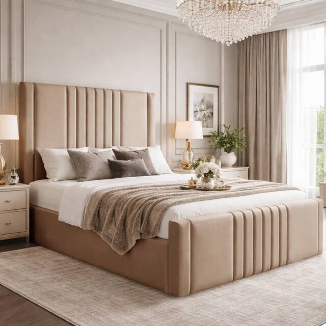 Desire Deco Plush Velvet Haisley Ottoman Storage Bed Frame in Beige - Size: Single - image 1