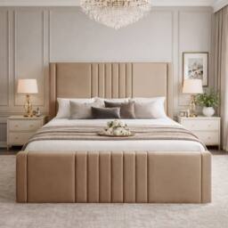 Desire Deco Plush Velvet Haisley Ottoman Storage Bed Frame in Beige - Size: Single - thumbnail 2