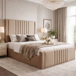 Desire Deco Plush Velvet Haisley Ottoman Storage Bed Frame in Beige - Size: Single - thumbnail 1