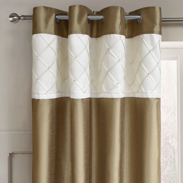 Intimates Natasha Pleated Ready Made Eyelet Curtains in Beige - Size: 228 cm width x 183 cm drop