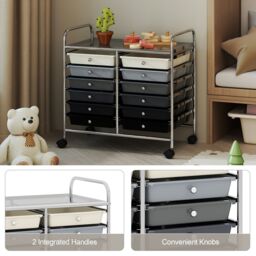 Costway 12 Drawers Multi-Purpose Utility Cart Storage Rolling Cart in Black - thumbnail 6