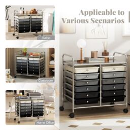 Costway 12 Drawers Multi-Purpose Utility Cart Storage Rolling Cart in Black - thumbnail 7