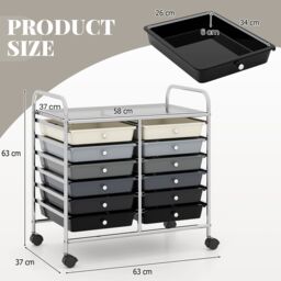 Costway 12 Drawers Multi-Purpose Utility Cart Storage Rolling Cart in Black - thumbnail 2