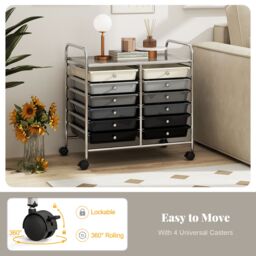 Costway 12 Drawers Multi-Purpose Utility Cart Storage Rolling Cart in Black - thumbnail 4