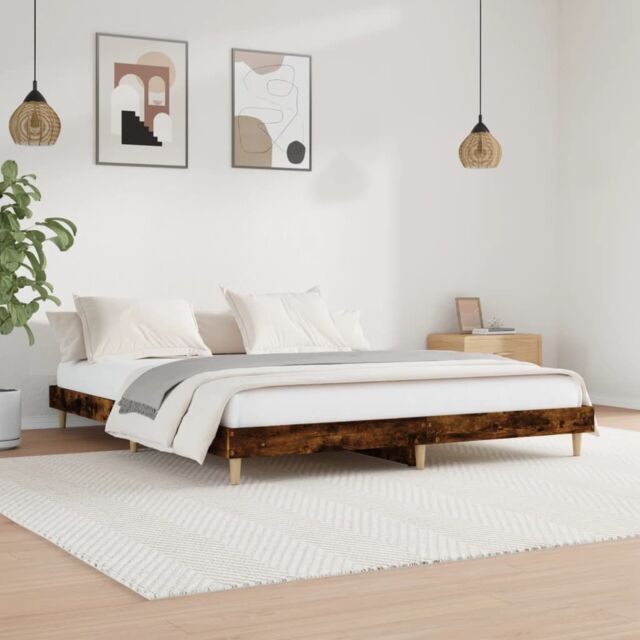 Berkfield Home Bed Frame Smoked Oak 200x200 cm Engineered Wood in Brown - image 1