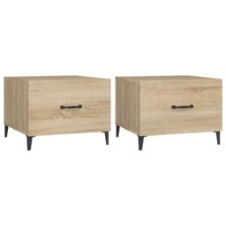 Berkfield Home Coffee Table with Metal Legs 2 pcs Sonoma Oak 50x50x40 cm in Brown - Size: 50 x 50 x 40 cm - thumbnail 2
