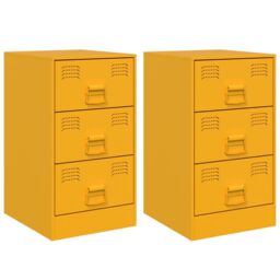 Berkfield Home Bedside Cabinets 2 pcs Mustard Yellow 34.5x39x62 cm Steel - thumbnail 2