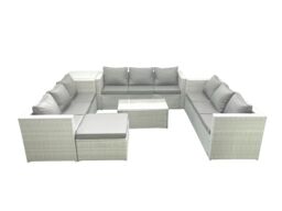 Fimous Rattan Garden Outdoor Furniture Set 10 Seater Garden Sofa Coffee Table Set with Big Footstool Side Table Light Grey Mixed - thumbnail 2