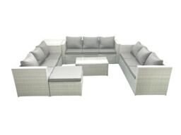 Fimous Rattan Garden Outdoor Furniture Set 10 Seater Garden Sofa Coffee Table Set with Big Footstool Side Table Light Grey Mixed - thumbnail 1
