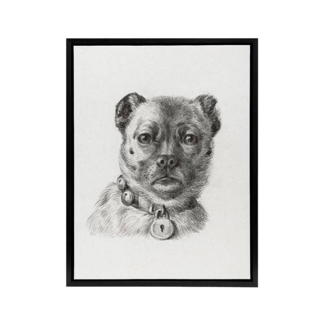 "Artery8 Dog head with a Collar Pencil Drawing Bernard Framed Canvas Wall Art in White - Size: W12"" x H16""" - image 1