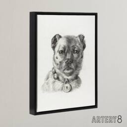"Artery8 Dog head with a Collar Pencil Drawing Bernard Framed Canvas Wall Art in White - Size: W12"" x H16""" - thumbnail 2