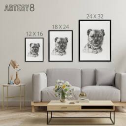 "Artery8 Dog head with a Collar Pencil Drawing Bernard Framed Canvas Wall Art in White - Size: W12"" x H16""" - thumbnail 4