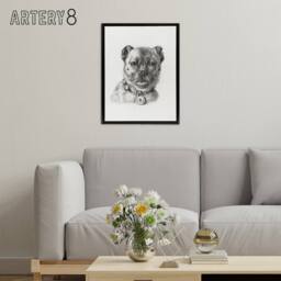 "Artery8 Dog head with a Collar Pencil Drawing Bernard Framed Canvas Wall Art in White - Size: W12"" x H16""" - thumbnail 3