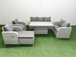 Fimous PE Rattan Garden Furniture Set Reclining Chair Sofa Double Love Seat 2 Seater Sofa Lounge Set Adjustable Lifting Dining or Coffee Table Big - thumbnail 1