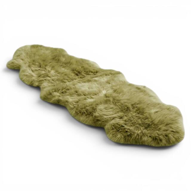 Infinity Leather Luxury Genuine Sheepskin Double Natural Fluffy Soft Real Wool Rug in Light Green - Size: 180 cm x 60 cm - image 1