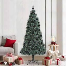 Berkfield Home Artificial Pre-lit Christmas Tree with Ball Set Green 210 cm - thumbnail 1