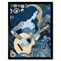 "Artery8 Wall Art Print Woman with Sleeve Tattoo Playing Guitar Music Art Framed in Black - Size: W12"" x H16""" - thumbnail 1