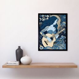 "Artery8 Wall Art Print Woman with Sleeve Tattoo Playing Guitar Music Art Framed in Black - Size: W12"" x H16""" - thumbnail 2