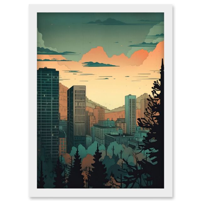 Artery8 Skyscrapers by Forest Urban Architecture Landscape Artwork Framed Wall Art Print A4 in White - image 1