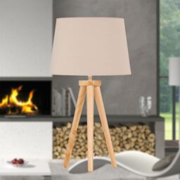 First Choice Lighting Set of 2 Light Oak Table Lamp or Bedside Lights with Natural Shades in Brown - thumbnail 4