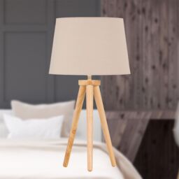 First Choice Lighting Set of 2 Light Oak Table Lamp or Bedside Lights with Natural Shades in Brown - thumbnail 3