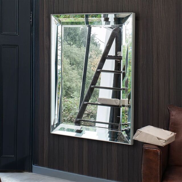 Agenzia 14 Large Venetian Art Deco Glass Framed Wall Mirror 109cm x 79cm in Silver - image 1