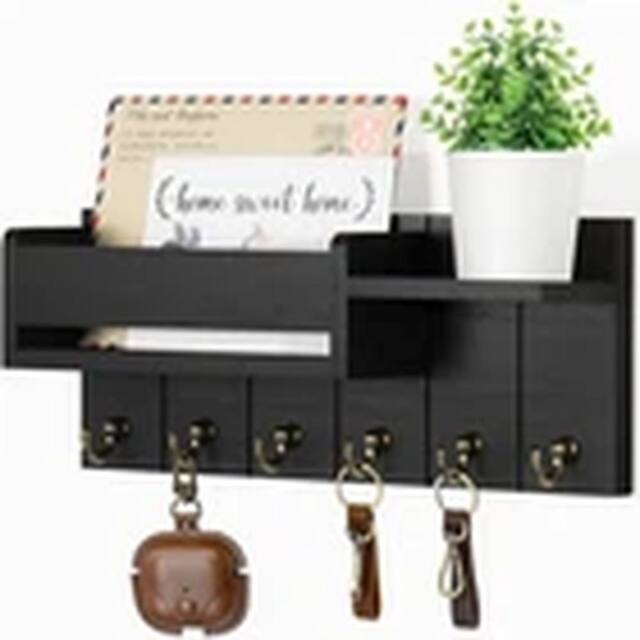 Havendro Black Wall Mounted Key Holder Hooks Keyrings Organiser Rack Shelf - image 1