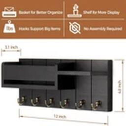 Havendro Black Wall Mounted Key Holder Hooks Keyrings Organiser Rack Shelf - thumbnail 2