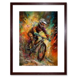 "Artery8 Wall Art Print Mountain Biker Paint Splat Portrait Action Shot Artwork Framed 9X7 Inch in Brown - Size: W7"" x H9""" - thumbnail 1
