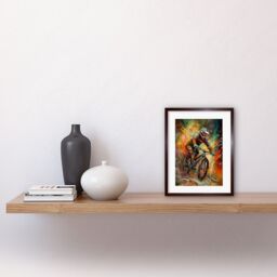 "Artery8 Wall Art Print Mountain Biker Paint Splat Portrait Action Shot Artwork Framed 9X7 Inch in Brown - Size: W7"" x H9""" - thumbnail 2